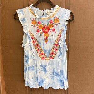 Women’s Savanna Jane Floral Embroidered Blouse in Blue & White